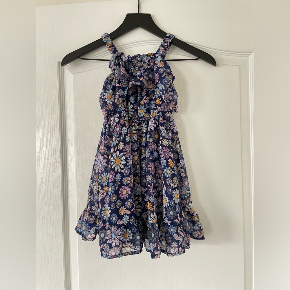 Blue Floral Chiffon Little Girls Ruffle Dress - Size 6 (Girls) - Picture 4 of 6